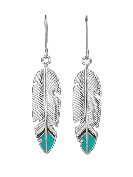 Fashion Jewelry Jewelry - Turquoise Antique Silver
Feather Earrings